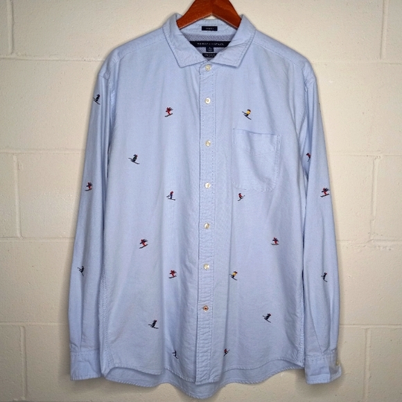 slim fit dress slacks Shop Mens Tommy Hilfiger Custom Fit Cotton Linen Flannel Shirt main image 0